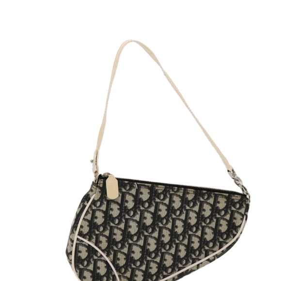 CHRISTIAN DIOR TROTTER Canvas Saddle Pouch Black/ White PREOWNED - Picture 13 of 16